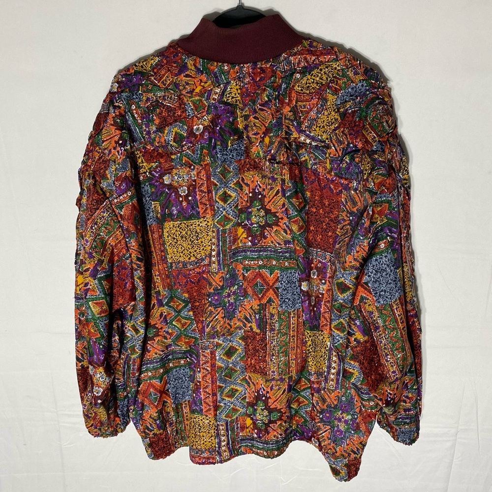 Vintage 90s Handmade All Over Multi Print Zip Front Bomber Jacket XL Streetwear - Picture 15 of 16